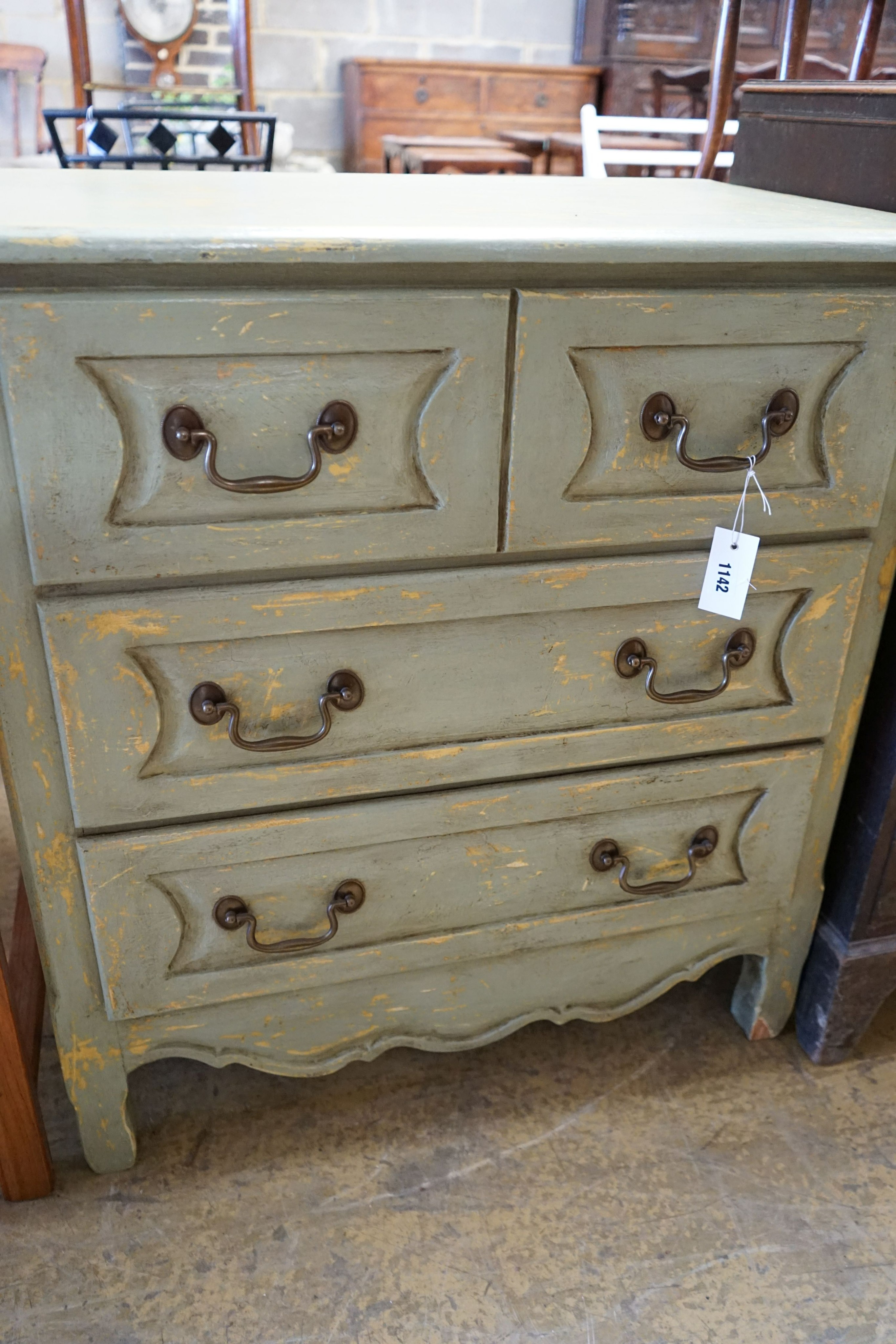 A modern painted three drawer chest, width 79cm depth 51cm height 84cm